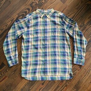 Mountain Khakis Classic Fit Long Sleeve Blue and Green Plaid Shirt - Large